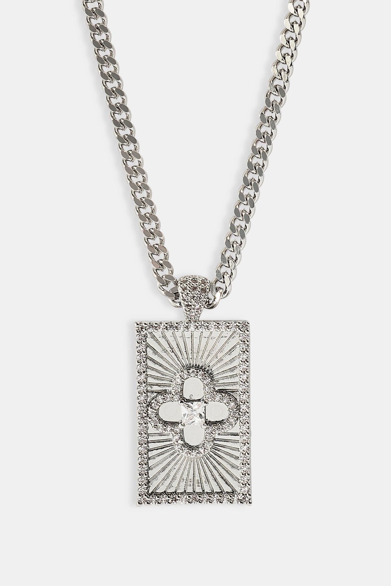 Iced Edge Motif Tag Micro Pendant Necklace - 15mm - White