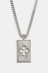 Iced Edge Motif Tag Micro Pendant Necklace - 15mm - White