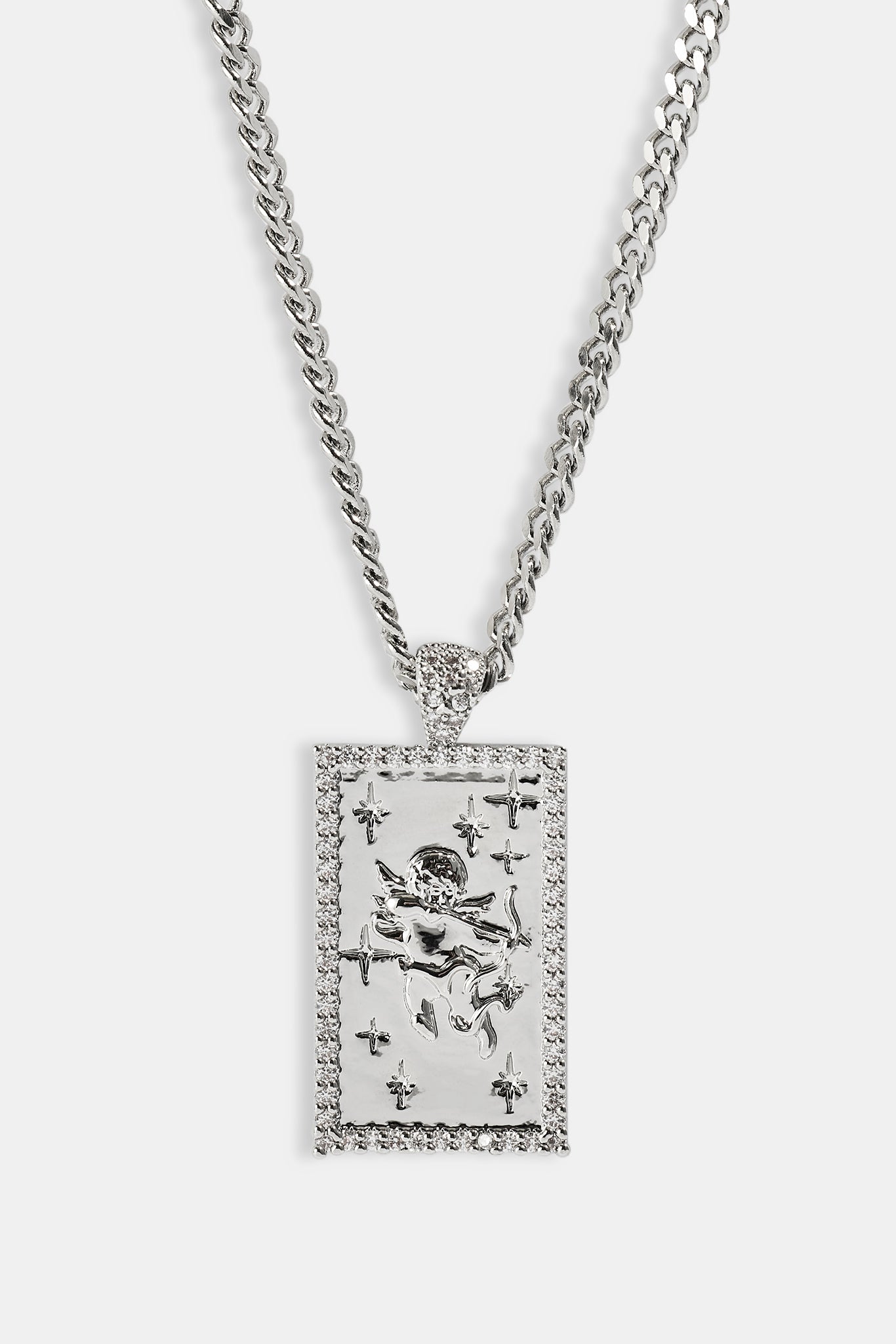 Iced Edge Cherub Pendant Necklace - 20mm - White