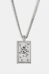 Iced Edge Cherub Pendant Necklace - 20mm - White