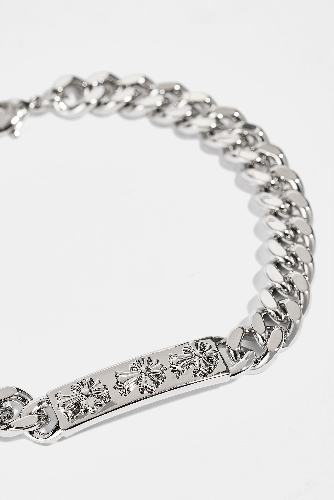 Polished Cross Miami Cuban Bracelet - 8mm - White