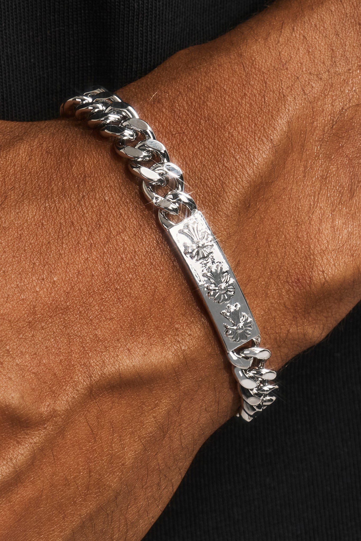 Polished Cross Miami Cuban Bracelet - 8mm - White
