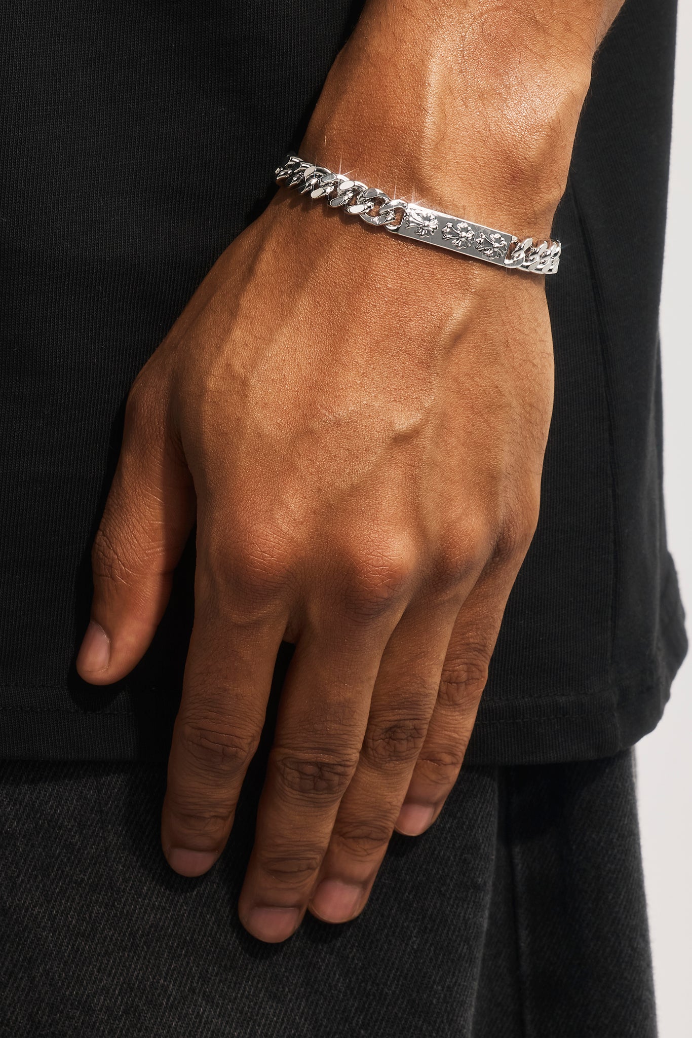 Polished Cross Miami Cuban Bracelet - 8mm - White