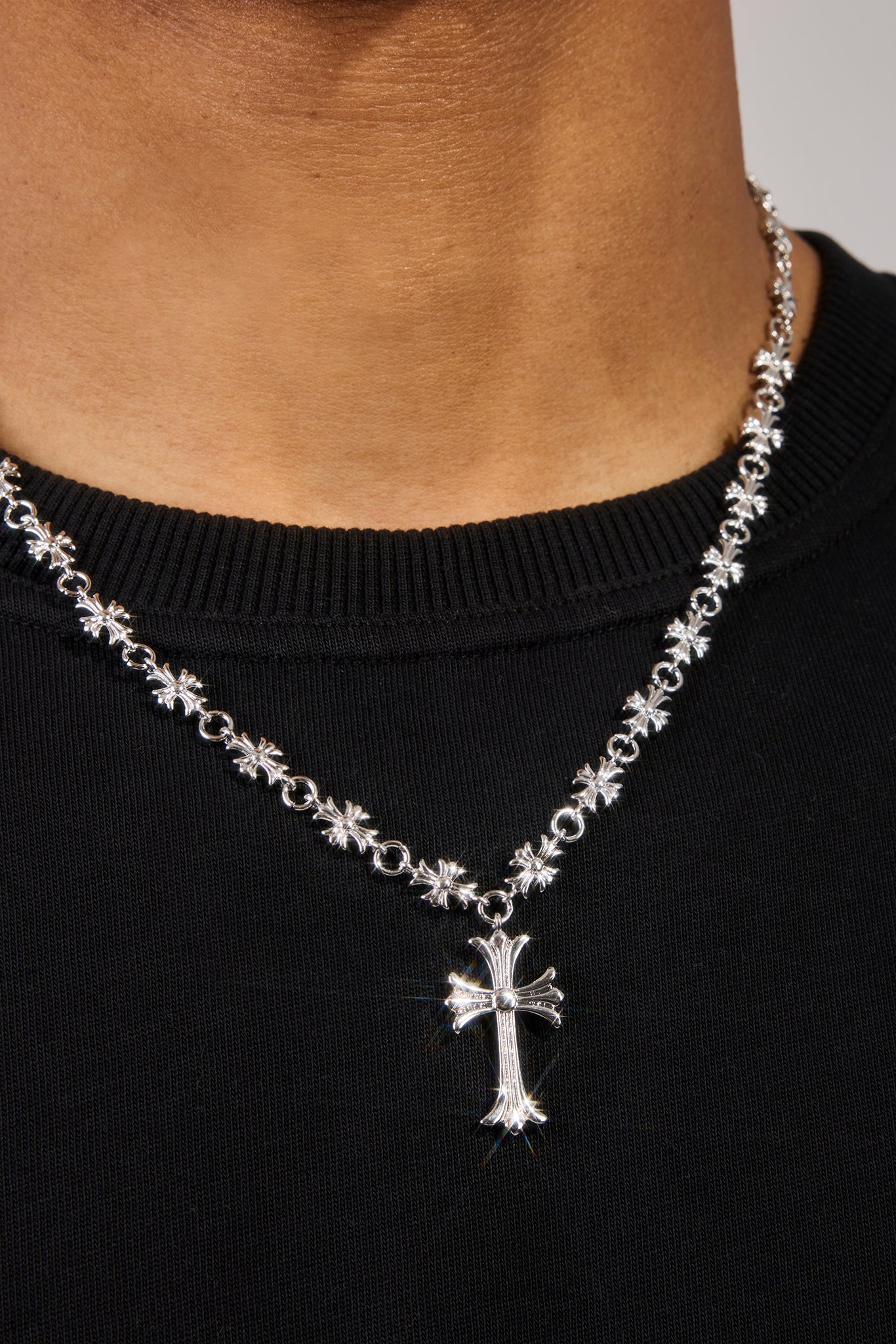 Polished Multi Cross Motif Necklace - 30mm - White