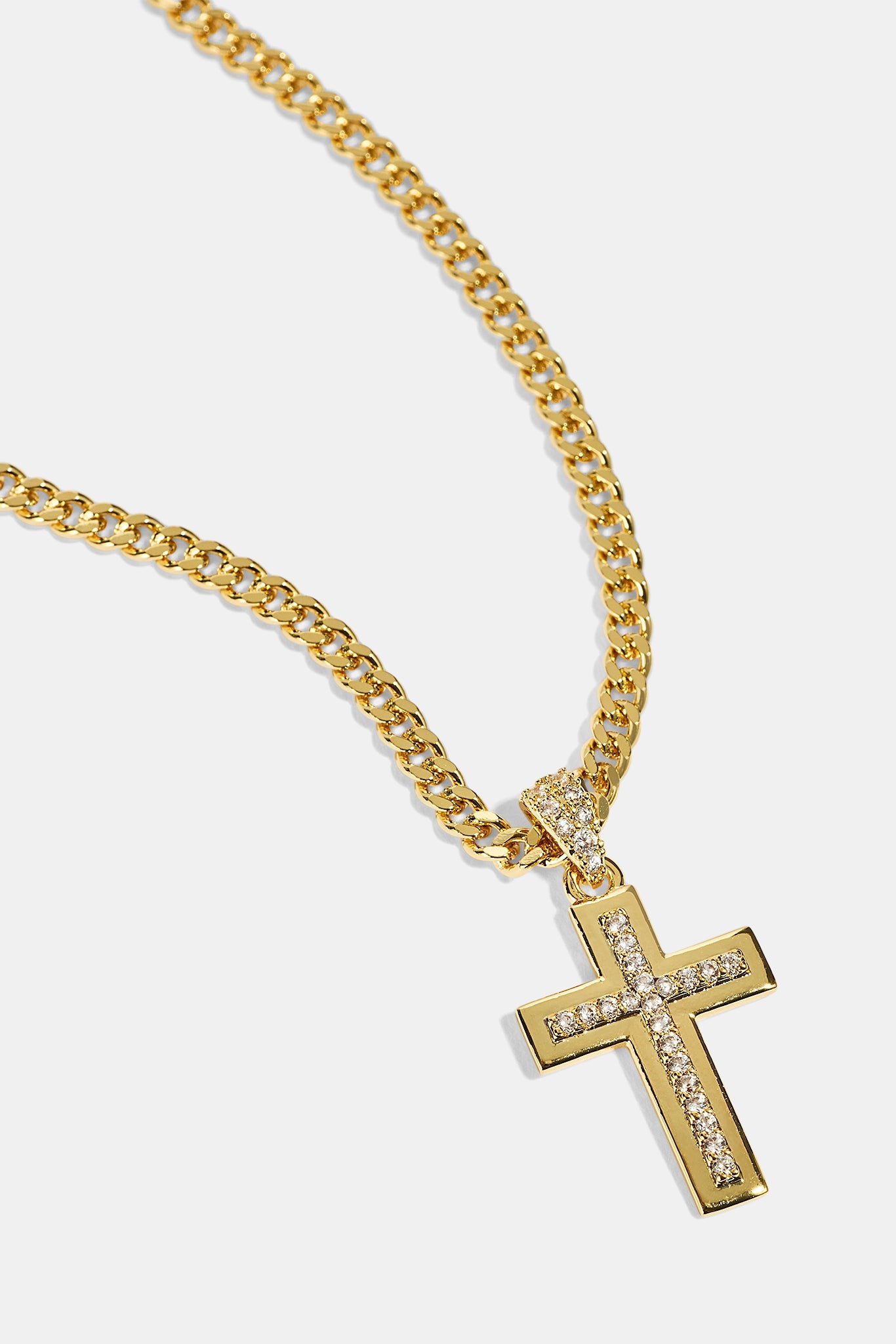 Stacked Polished & Iced Cross Necklace - 20mm - Gold