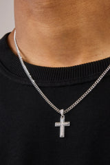 Stacked Polished & Iced Cross Necklace - 20mm - White