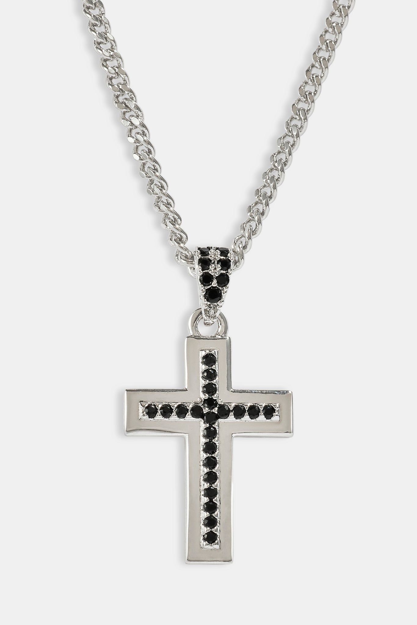 Black Stacked Polished & Iced Cross Necklace - 20mm - White
