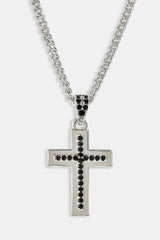 Black Stacked Polished & Iced Cross Necklace - 20mm - White