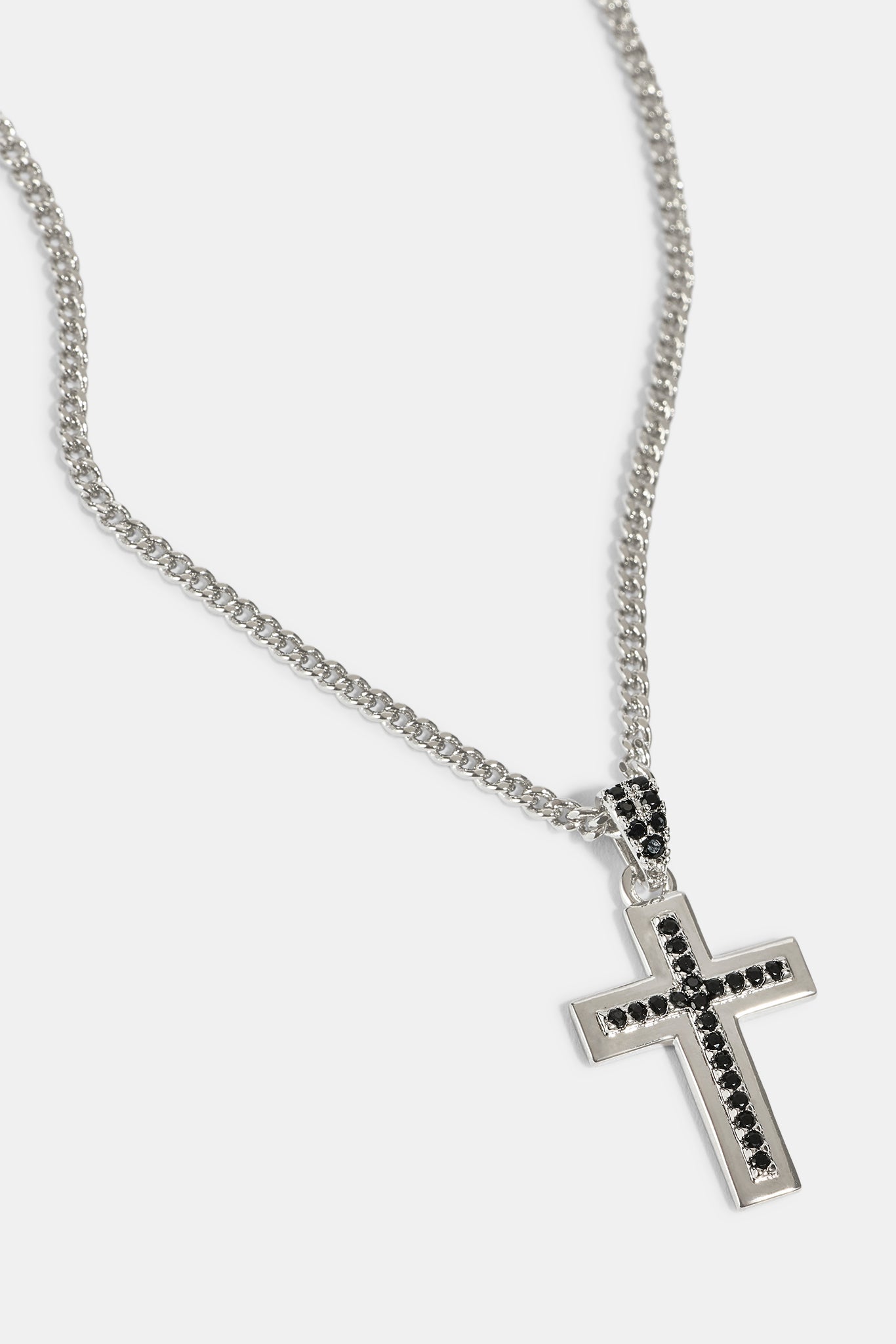 Black Stacked Polished & Iced Cross Necklace - 20mm - White