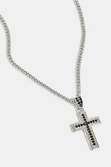 Black Stacked Polished & Iced Cross Necklace - 20mm - White