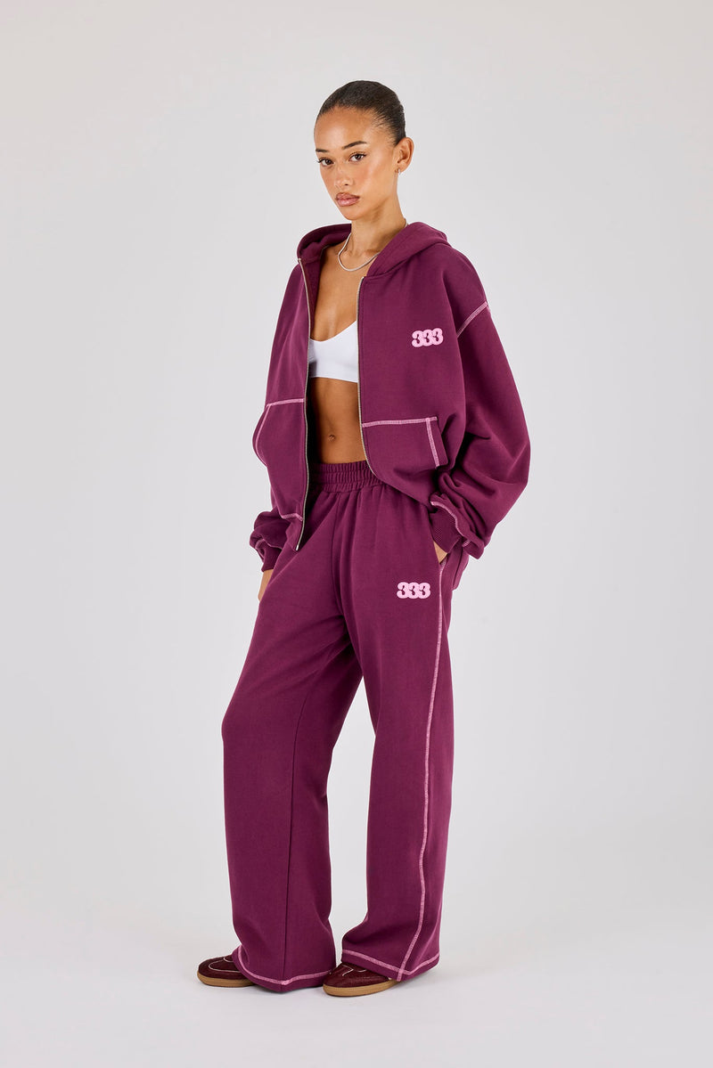333 Cherub & Bow Oversized Hoodie & Wide Leg Jogger - Berry