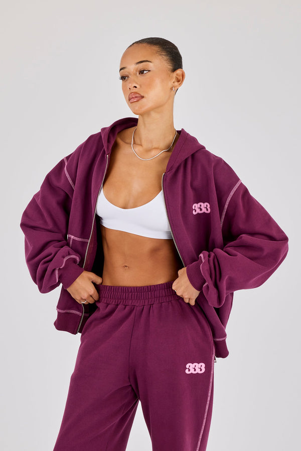 333 Cherub & Bow Oversized Hoodie - Berry