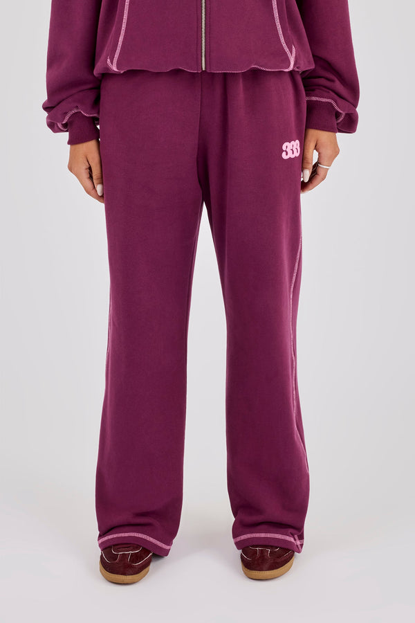 333 Cherub & Bow Wide Leg Jogger - Berry
