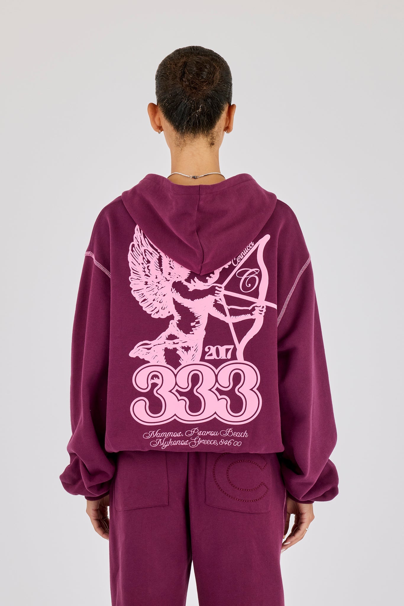 333 Cherub & Bow Oversized Hoodie - Berry