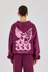333 Cherub & Bow Oversized Hoodie - Berry