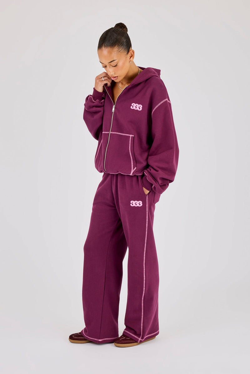 333 Cherub & Bow Oversized Hoodie & Wide Leg Jogger - Berry