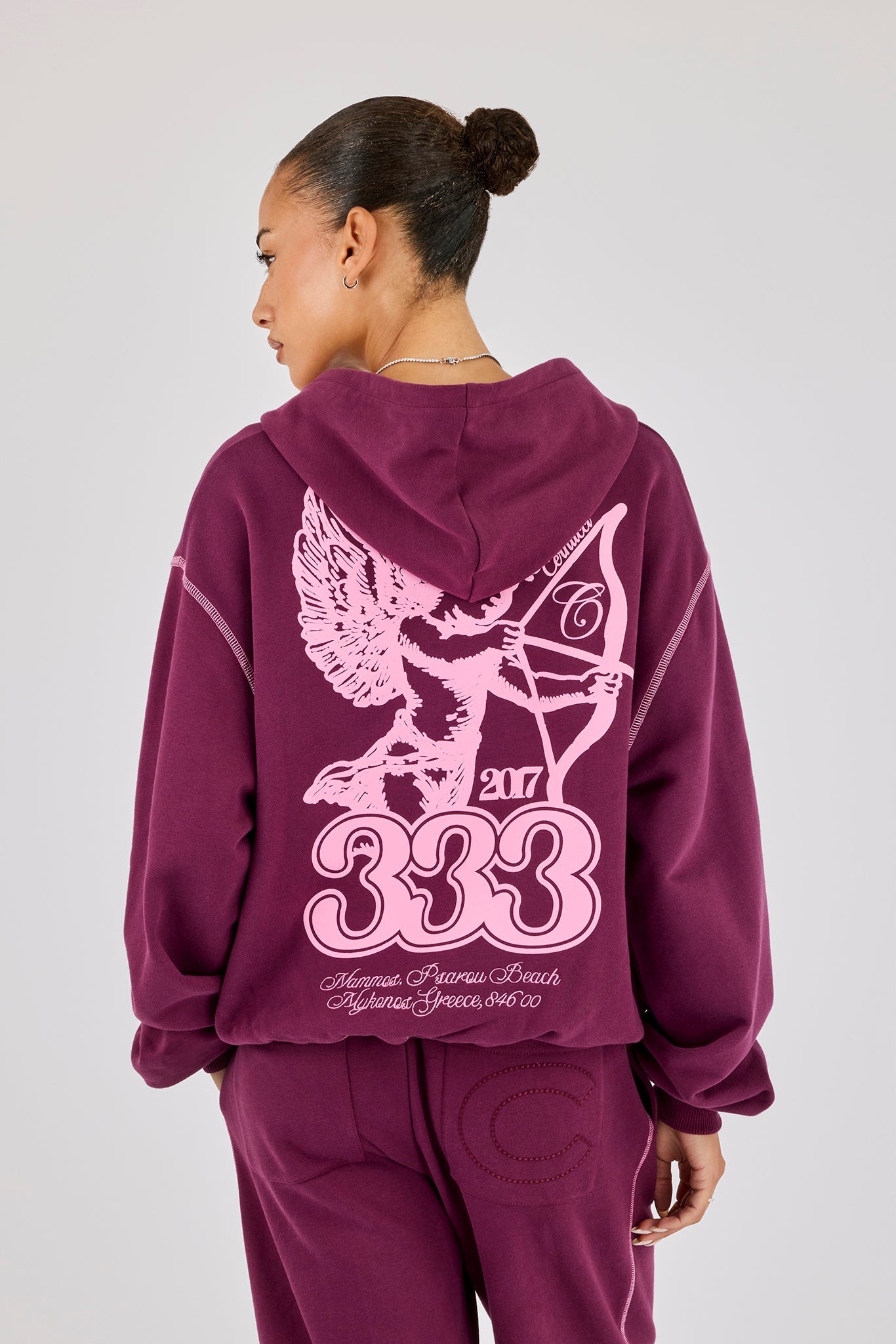 333 Cherub & Bow Oversized Hoodie - Berry