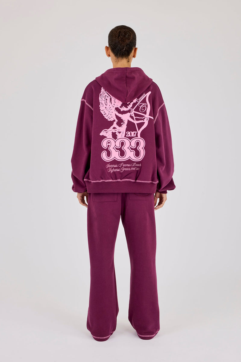 333 Cherub & Bow Oversized Hoodie & Wide Leg Jogger - Berry