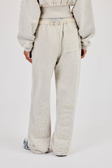 Raw Edge Applique Cropped Zip Through Hoodie & Wide Leg Jogger - Ash Grey