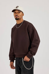 Applique Logo Boxy Sweatshirt - Dark Brown