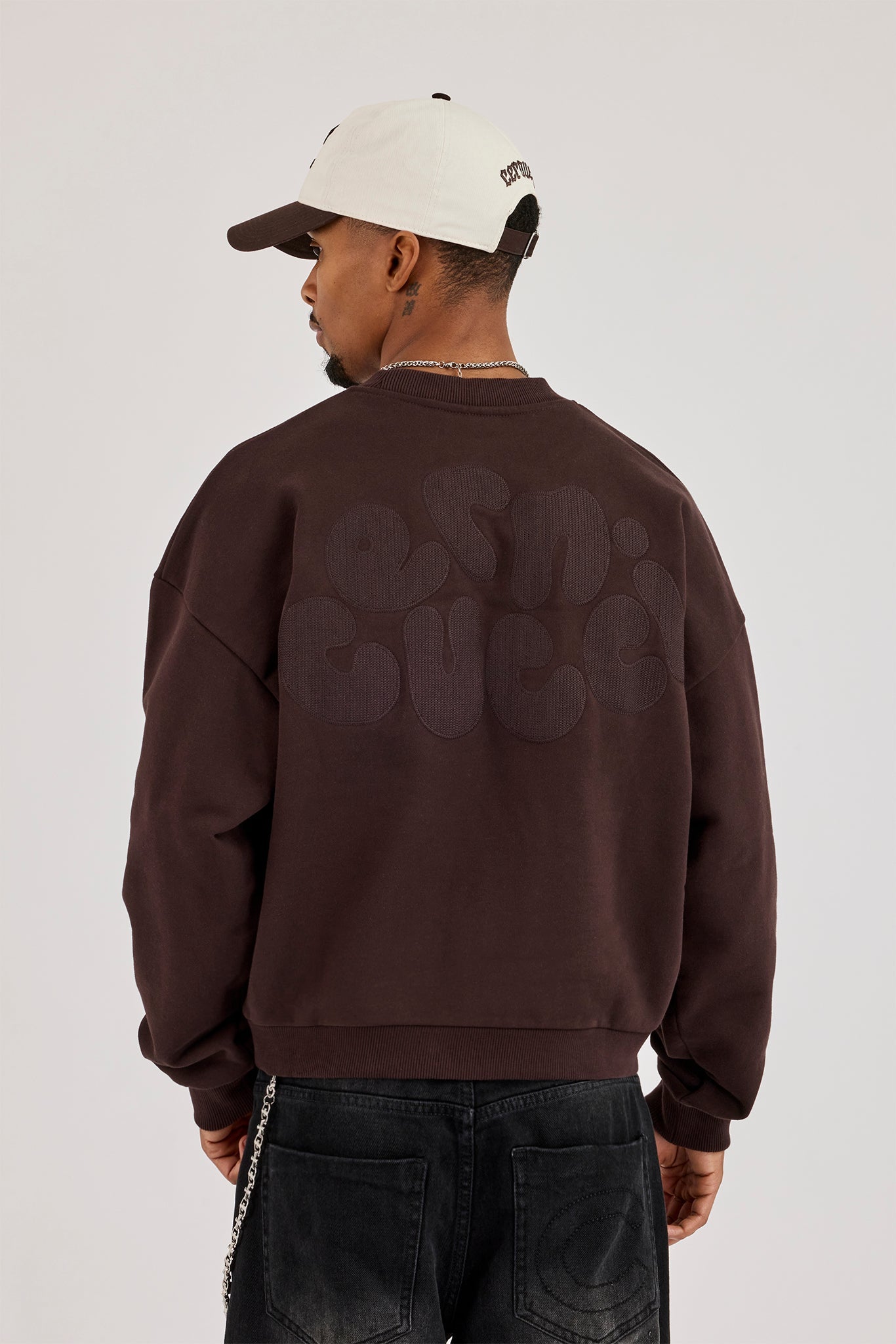Applique Logo Boxy Sweatshirt - Dark Brown
