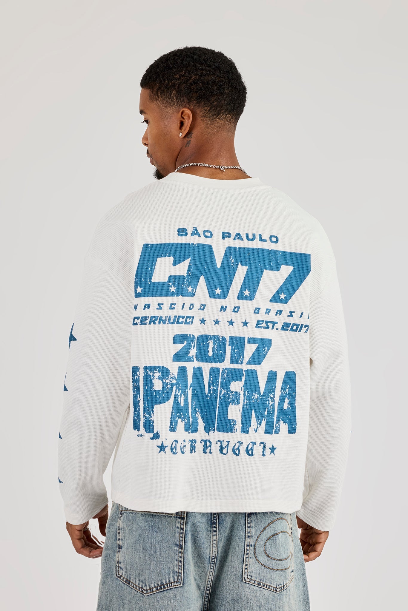 Ipanema Distressed Waffle Long Sleeve T-Shirt - Off White