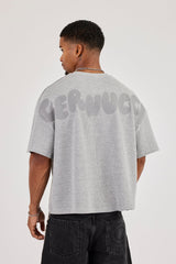 Chain Stitch Waffle Short Sleeve Boxy T-Shirt - Grey