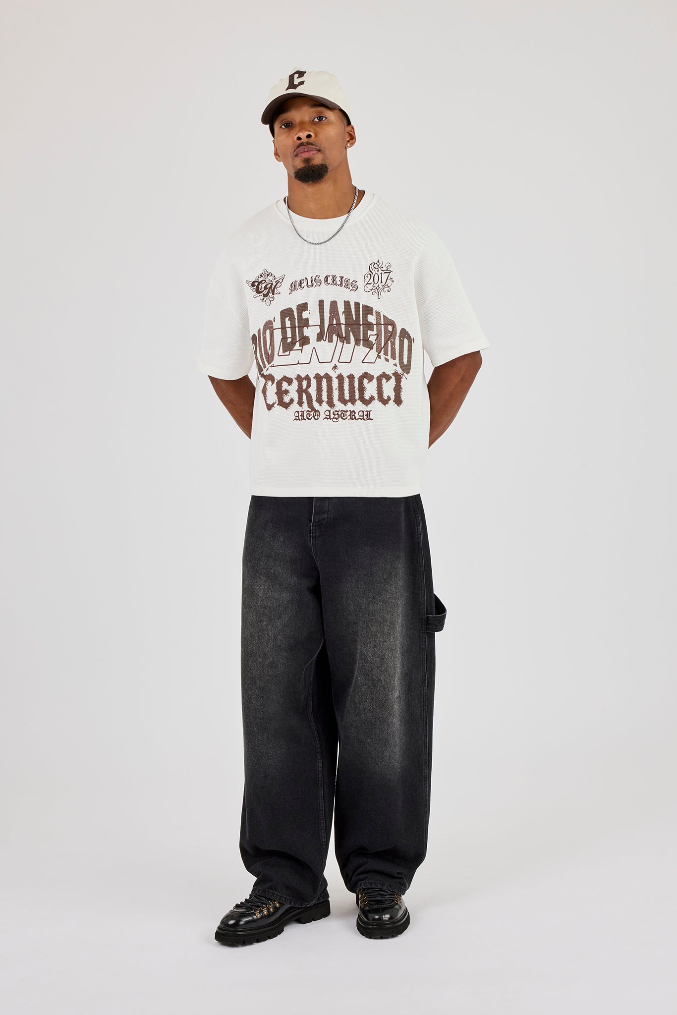 CN17 Embroidered Waffle Boxy T-Shirt - Off White