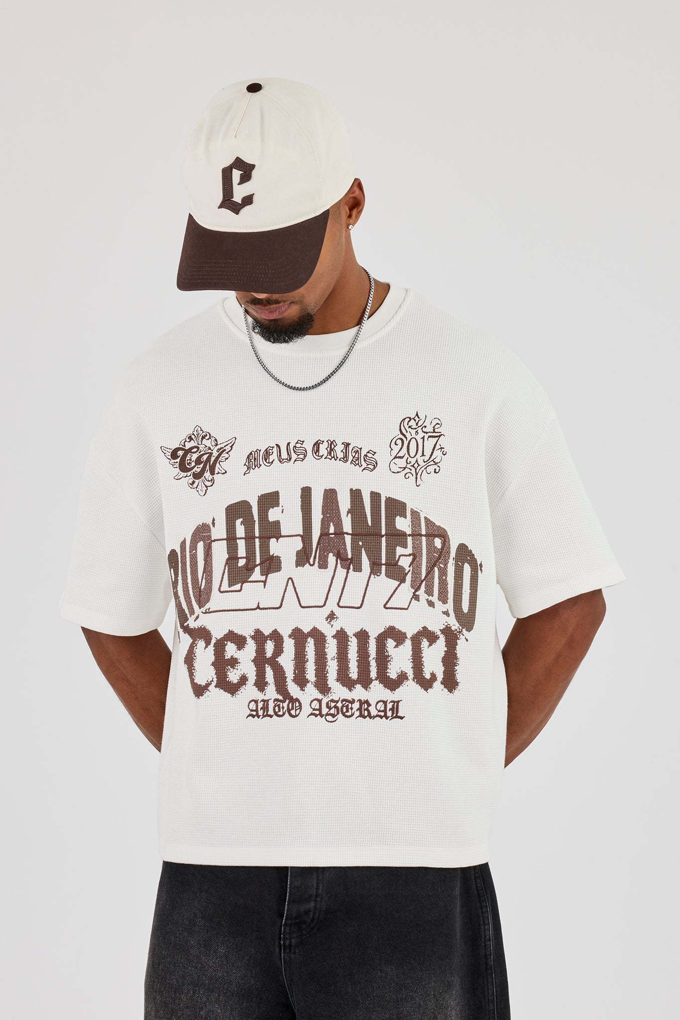 CN17 Embroidered Waffle Boxy T-Shirt - Off White