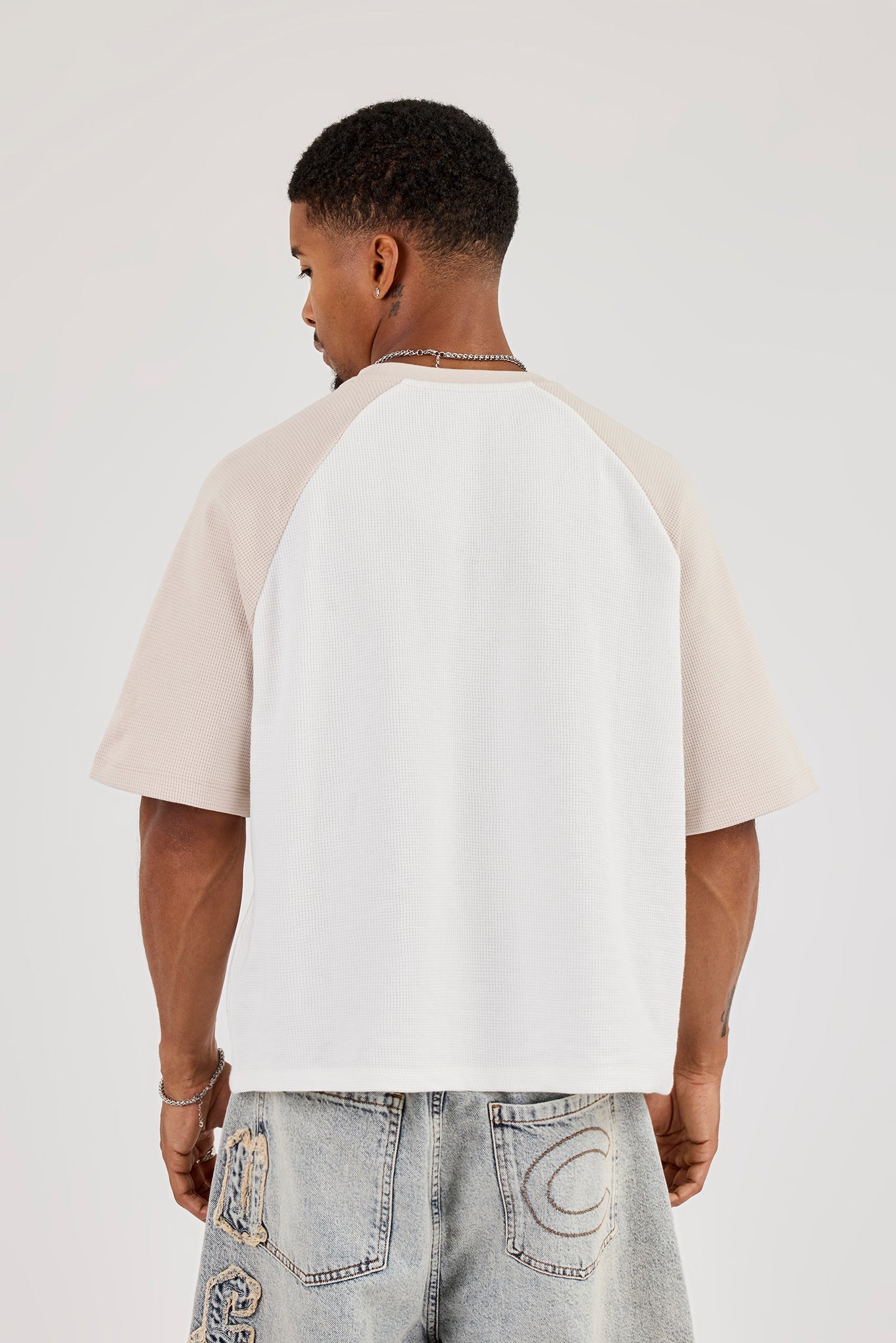 Waffle Raglan Logo T-Shirt - Stone