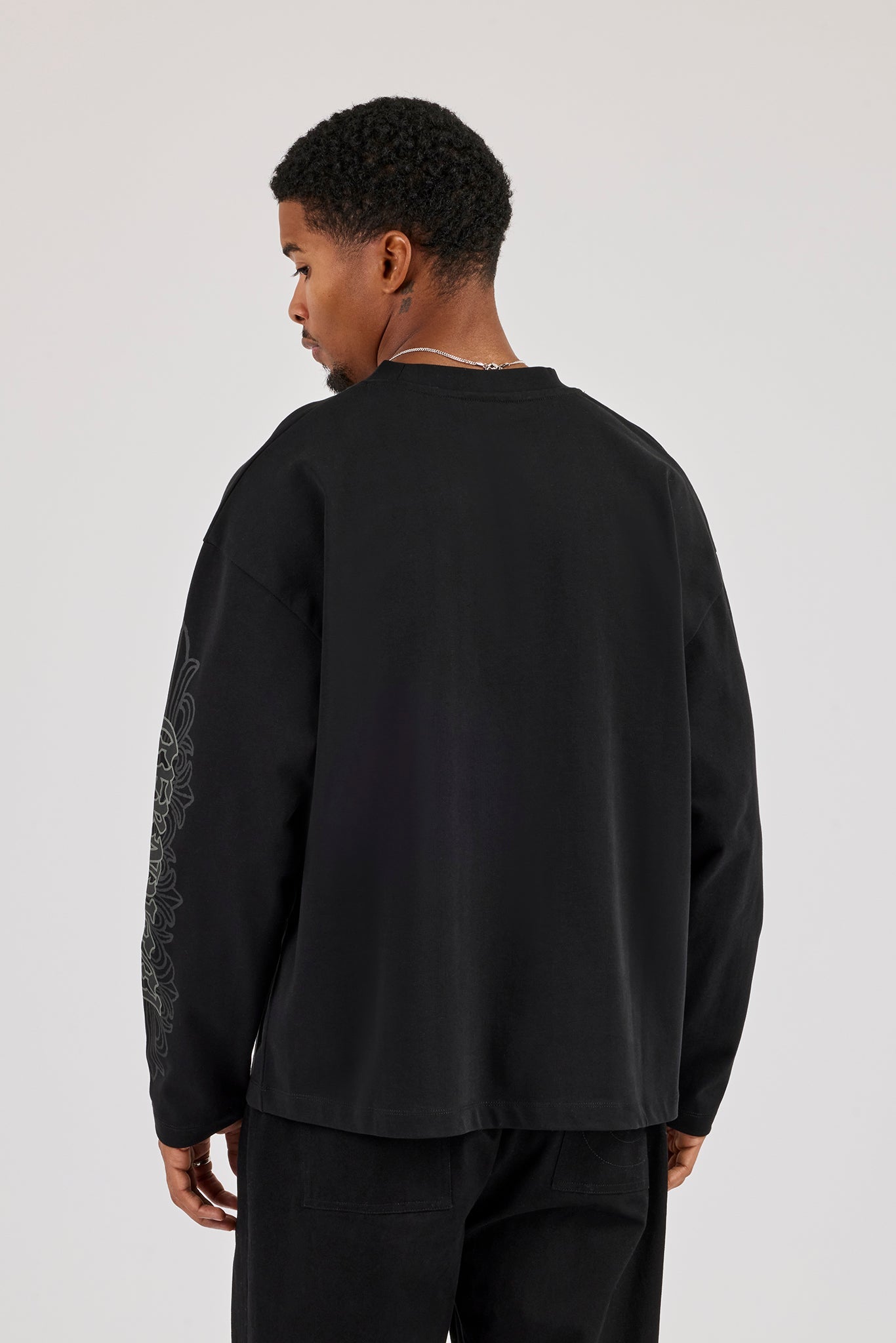 Long Sleeve Embroidered Pocket T-Shirt - Washed Black