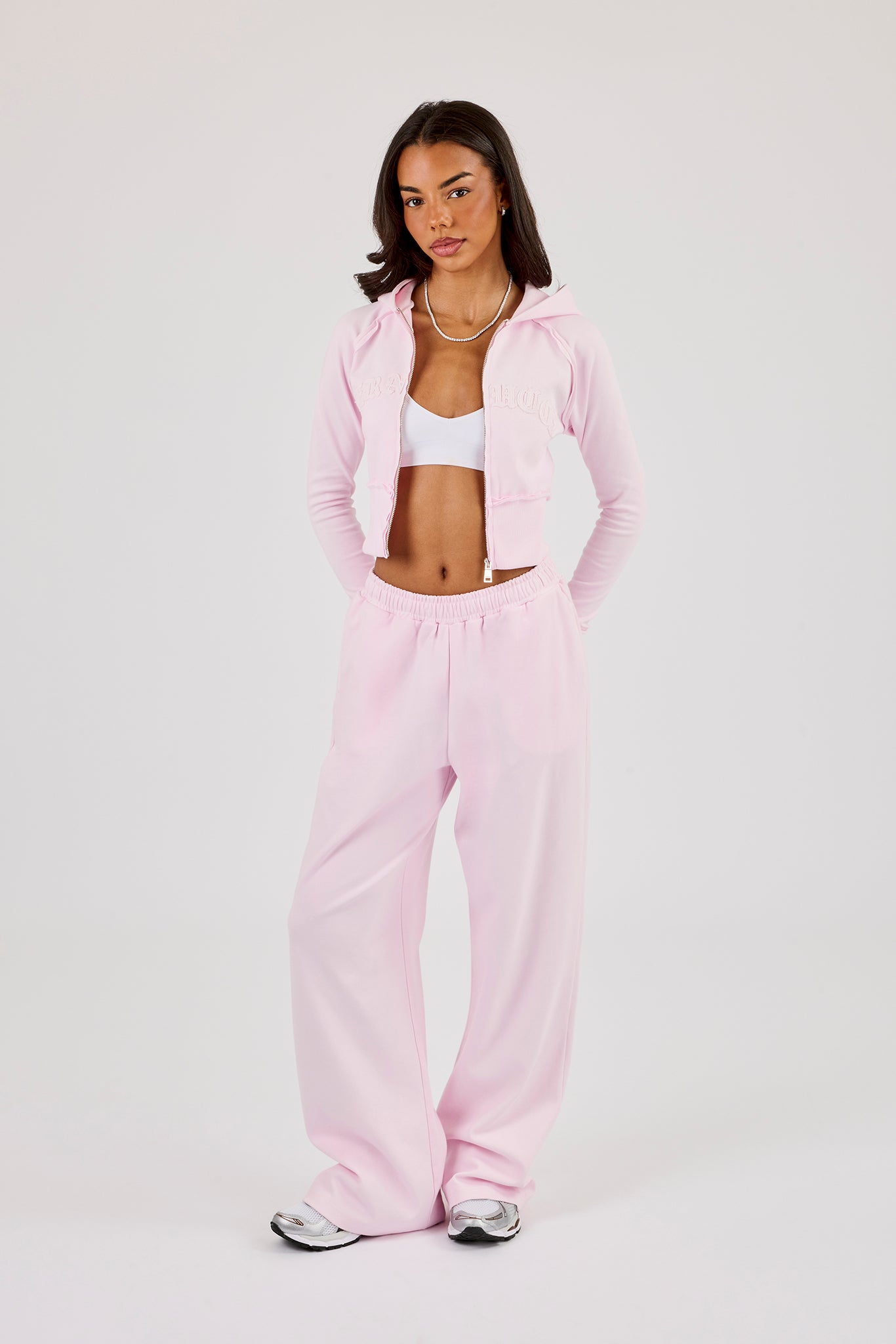 Cernucci Gothic Applique Fitted Zip Through Hoodie & Wide Leg Jogger - Pink