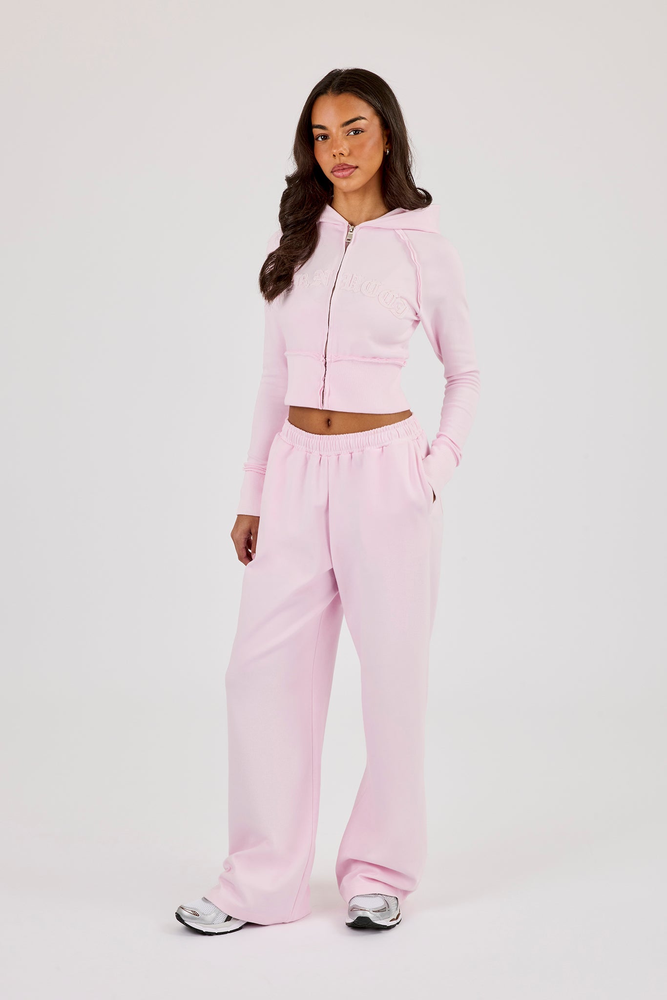 Cernucci Gothic Applique Fitted Zip Through Hoodie & Wide Leg Jogger - Pink