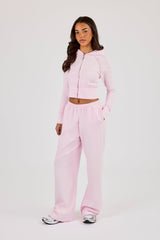 Cernucci Gothic Applique Fitted Zip Through Hoodie & Wide Leg Jogger - Pink