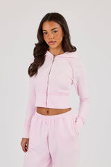 Cernucci Gothic Applique Fitted Zip Through Hoodie - Pink