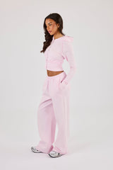 Cernucci Gothic Applique Fitted Zip Through Hoodie & Wide Leg Jogger - Pink