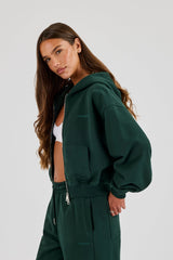 Cernucci Cropped Zip Through Hoodie - Alpine Green