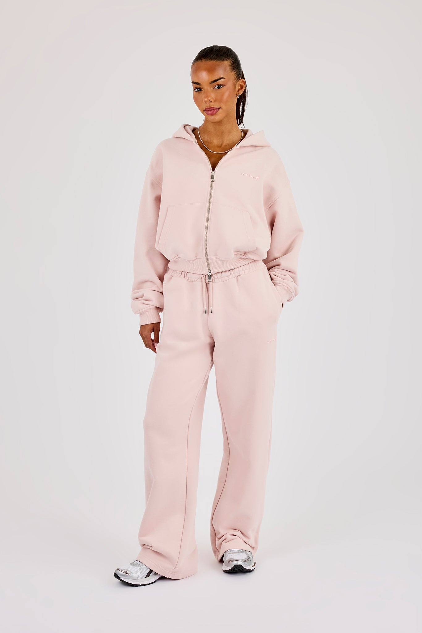 Cernucci Cropped Zip Through Hoodie & Wide Leg Jogger- Dusty Pink