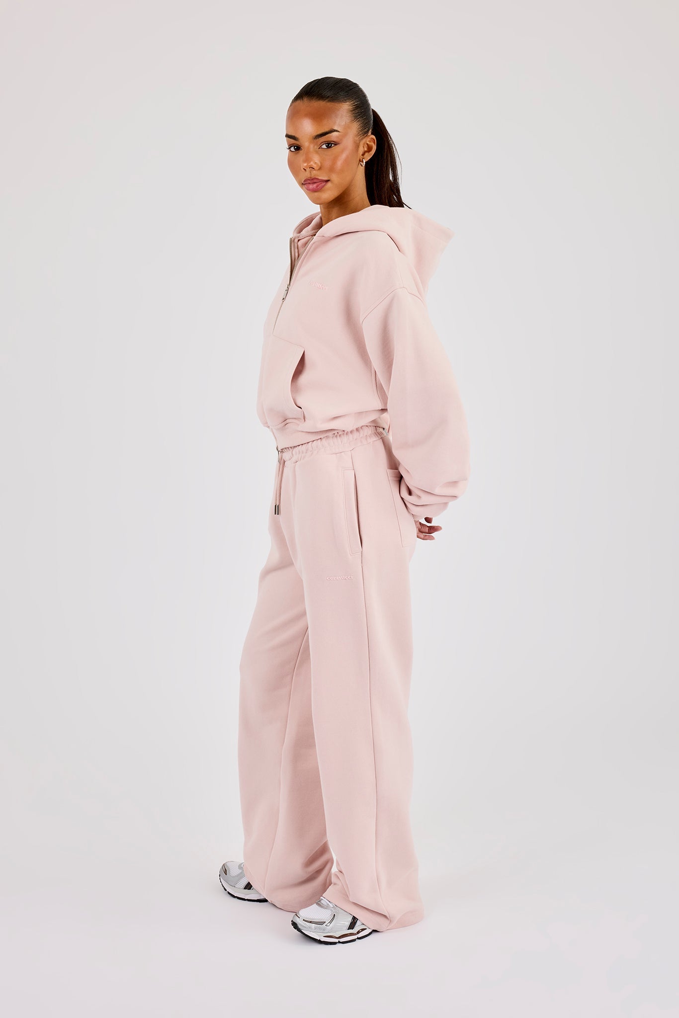 Cernucci Cropped Zip Through Hoodie & Wide Leg Jogger- Dusty Pink