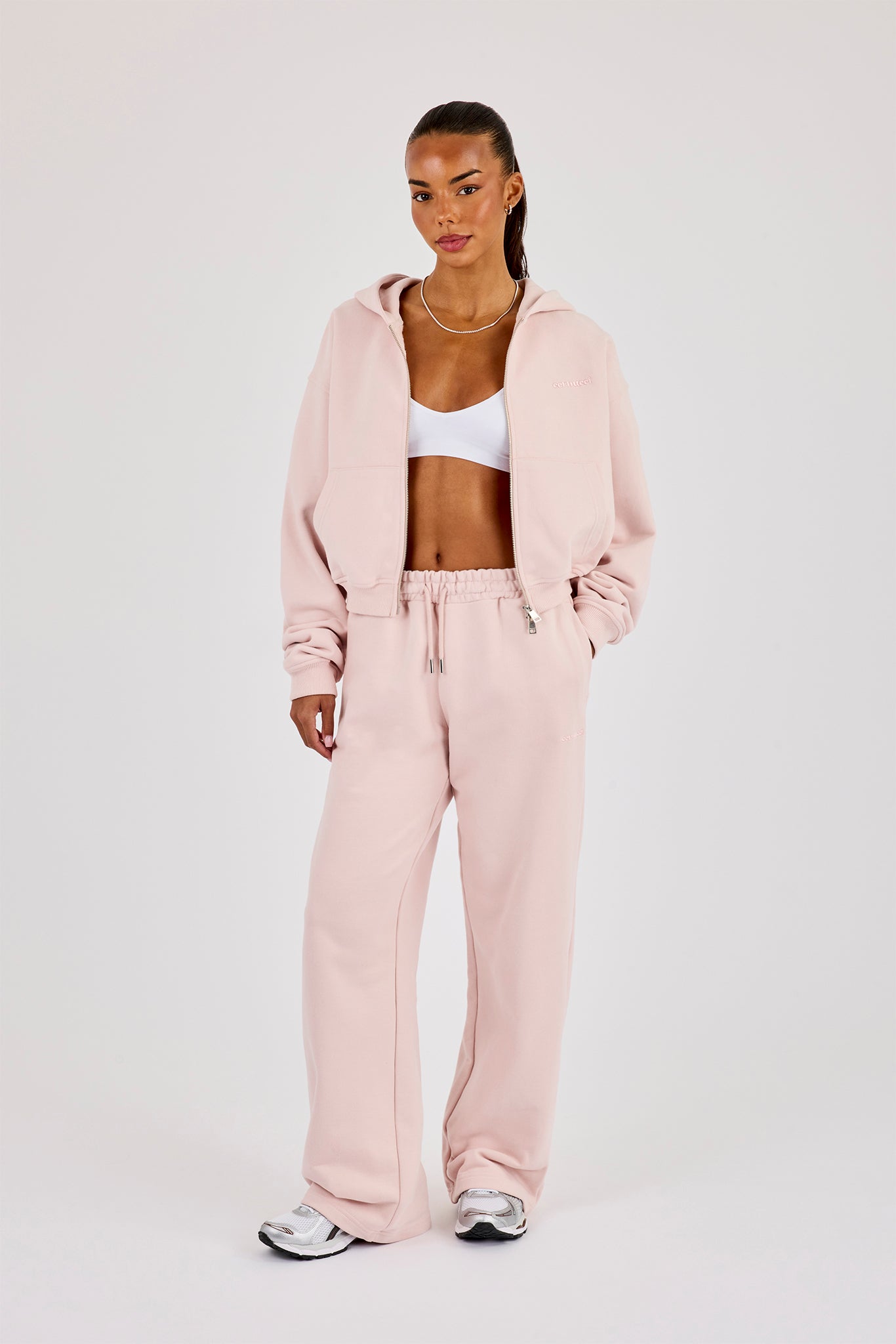 Cernucci Cropped Zip Through Hoodie & Wide Leg Jogger– Dusty Pink