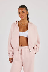 Cernucci Cropped Zip Through Hoodie - Dusty Pink