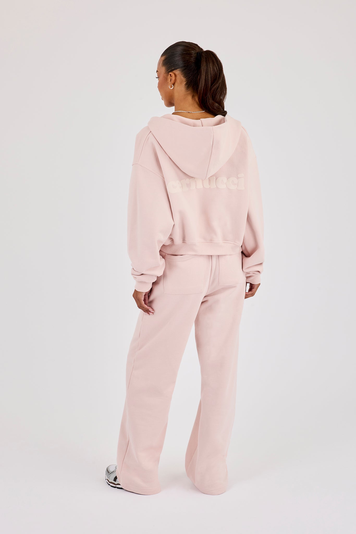 Cernucci Cropped Zip Through Hoodie & Wide Leg Jogger– Dusty Pink