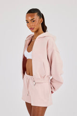 Cernucci Cropped Zip Through Hoodie & Embroidered Short - Dusty Pink
