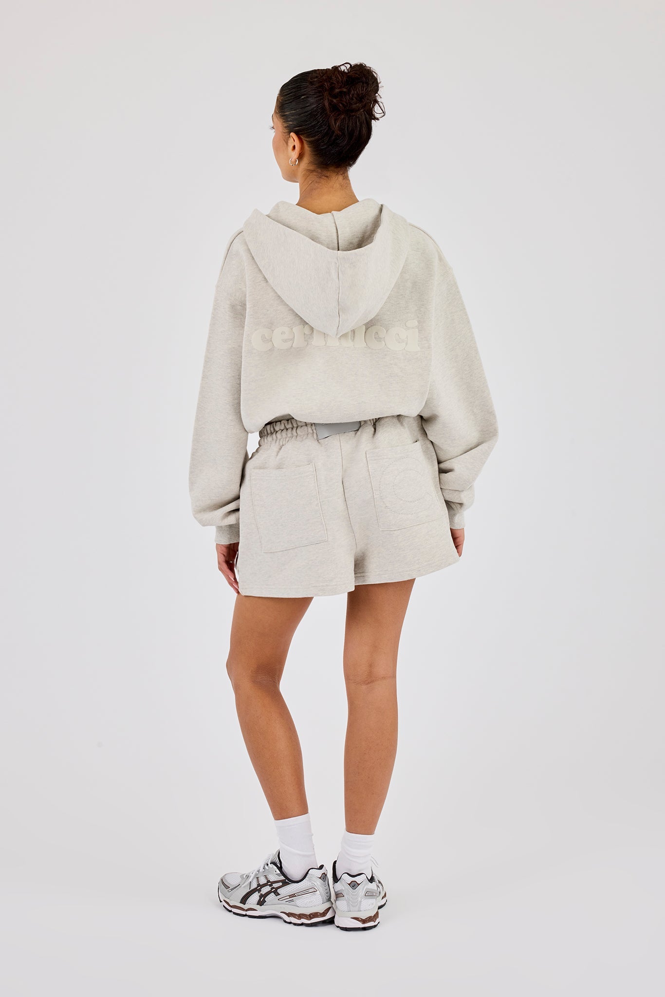 Cernucci Cropped Zip Through Hoodie & Embroidered Short – Ash Grey