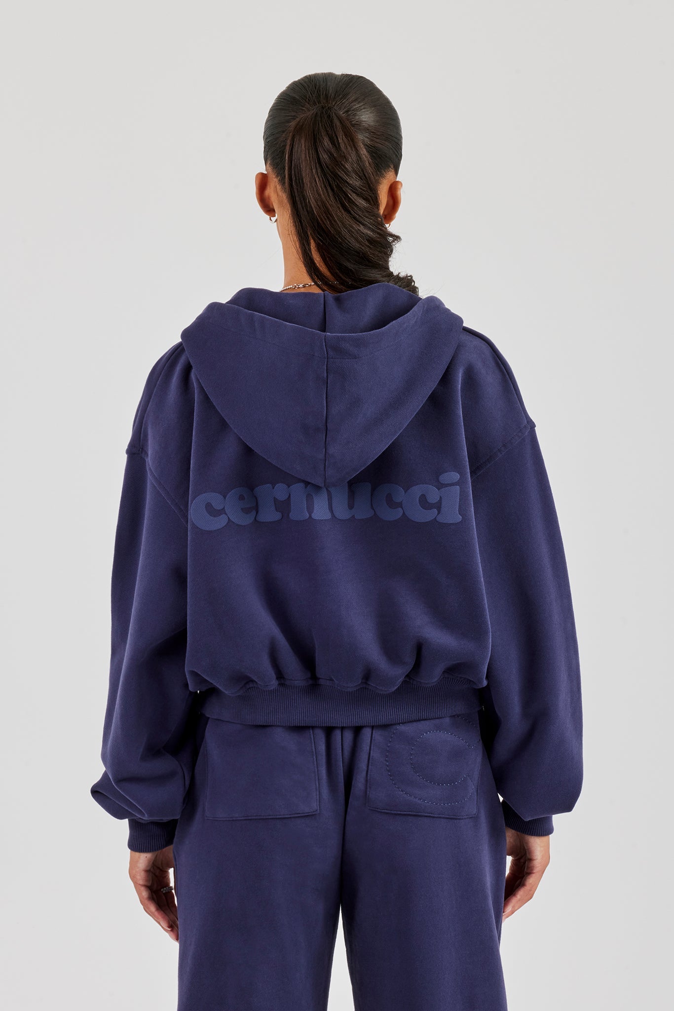 Cernucci Cropped Zip Through Hoodie - Navy | Womens Hoodies