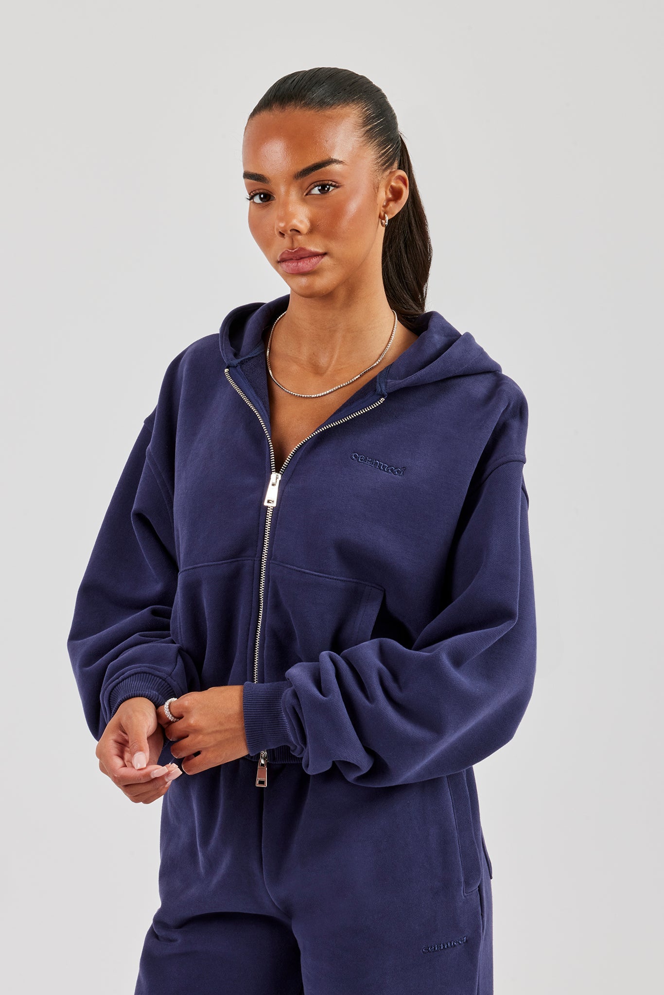 Cernucci Cropped Zip Through Hoodie - Navy | Womens Hoodies