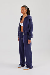 Cernucci Cropped Zip Through Hoodie & Wide Leg Jogger - Navy