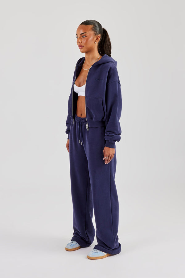 Cernucci Cropped Zip Through Hoodie & Wide Leg Jogger - Navy