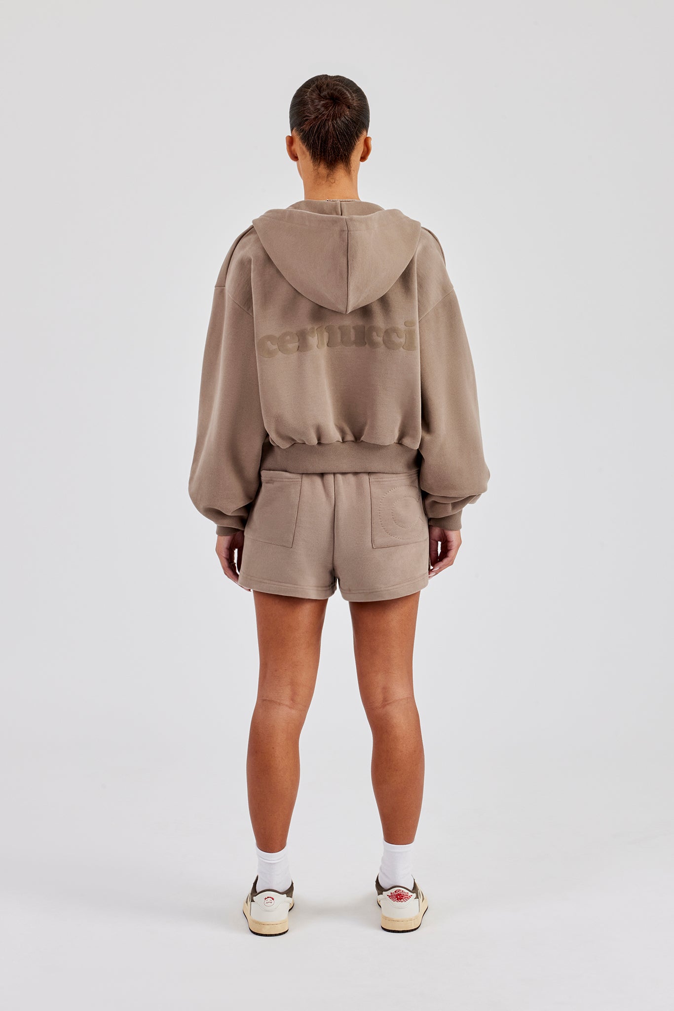 Cernucci Cropped Zip Through Hoodie & Short - Taupe
