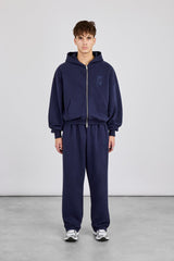 Embroidered C Boxy Zip Through Hoodie & Relaxed Jogger - Navy Blue